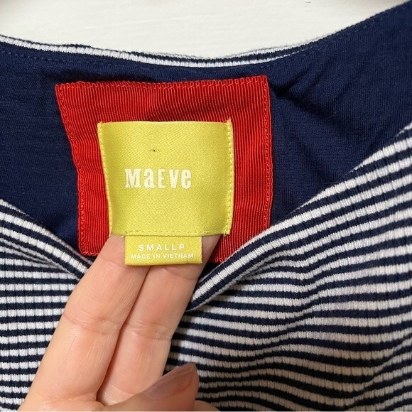 Anthropologie Maeve Cameron Striped Mixed Media Asymmetrical Dress in Black Moti - Picture 7 of 11